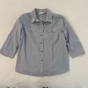 Christopher & Banks Button Up 3/4 sleeve Shirt Black and White